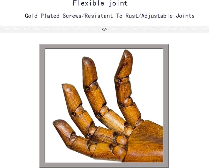 yangjietf Mannequin,Mannequin Hand,Hand Model,Hand Mannequin for Nails,Drawing Mannequin Wooden Hand,Wooden Mannequin,Antique Finish Wood Hand,Hand Model for Drawing,Male Hand of Right with Antique Finish. - Image 4